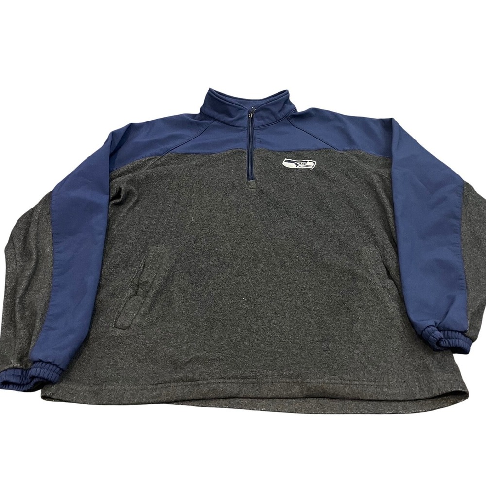 NFL Seattle Seahawks Pullover Mens XL Gray Blue 1/4 Zip Fleece Jacket